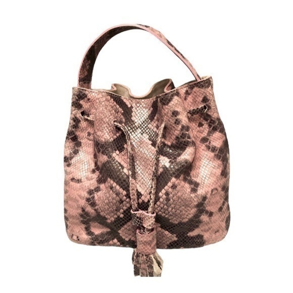 Vittoria Napoli Pink Python Drawstring Bucket Bag - image 1